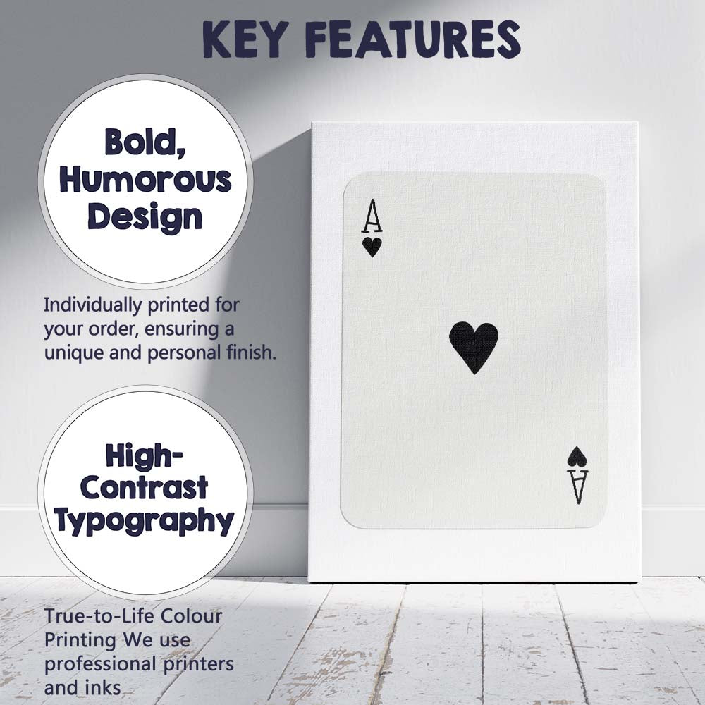 Minimalist Black Ace of Hearts Playing Card Modern Simple Design Canvas Wall Art Print Decor Picture Ready to Hang