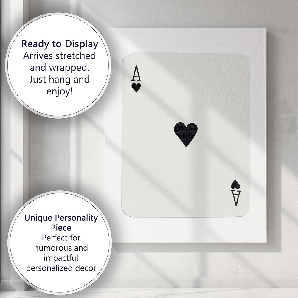 Minimalist Black Ace of Hearts Playing Card Modern Simple Design Canvas Wall Art Print Decor Picture Ready to Hang