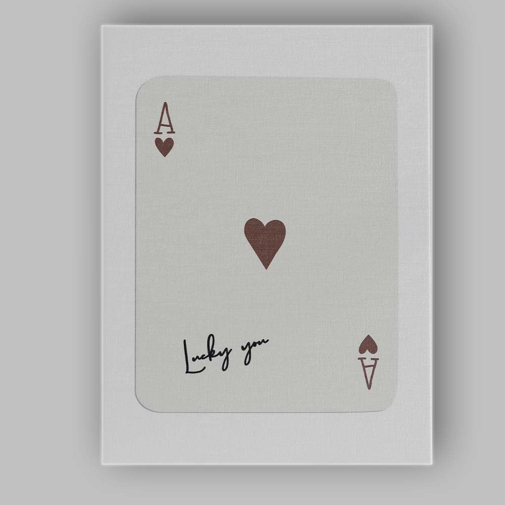Minimalist Brown Ace of Hearts Lucky You Typography Playing Card Canvas Wall Art Print Decor Picture Ready to Hang