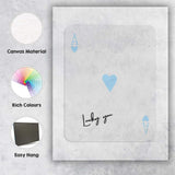 Minimalist Light Blue Ace of Hearts Lucky You Typography Playing Card Canvas Wall Art Print Decor Picture Ready to Hang