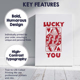 Minimalist Red Lucky You Queen of Hearts Playing Card Typography Canvas Wall Art Print Decor Picture Ready to Hang