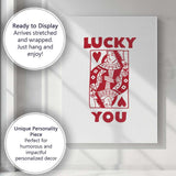 Minimalist Red Lucky You Queen of Hearts Playing Card Typography Canvas Wall Art Print Decor Picture Ready to Hang