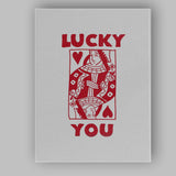 Minimalist Red Lucky You Queen of Hearts Playing Card Typography Canvas Wall Art Print Decor Picture Ready to Hang
