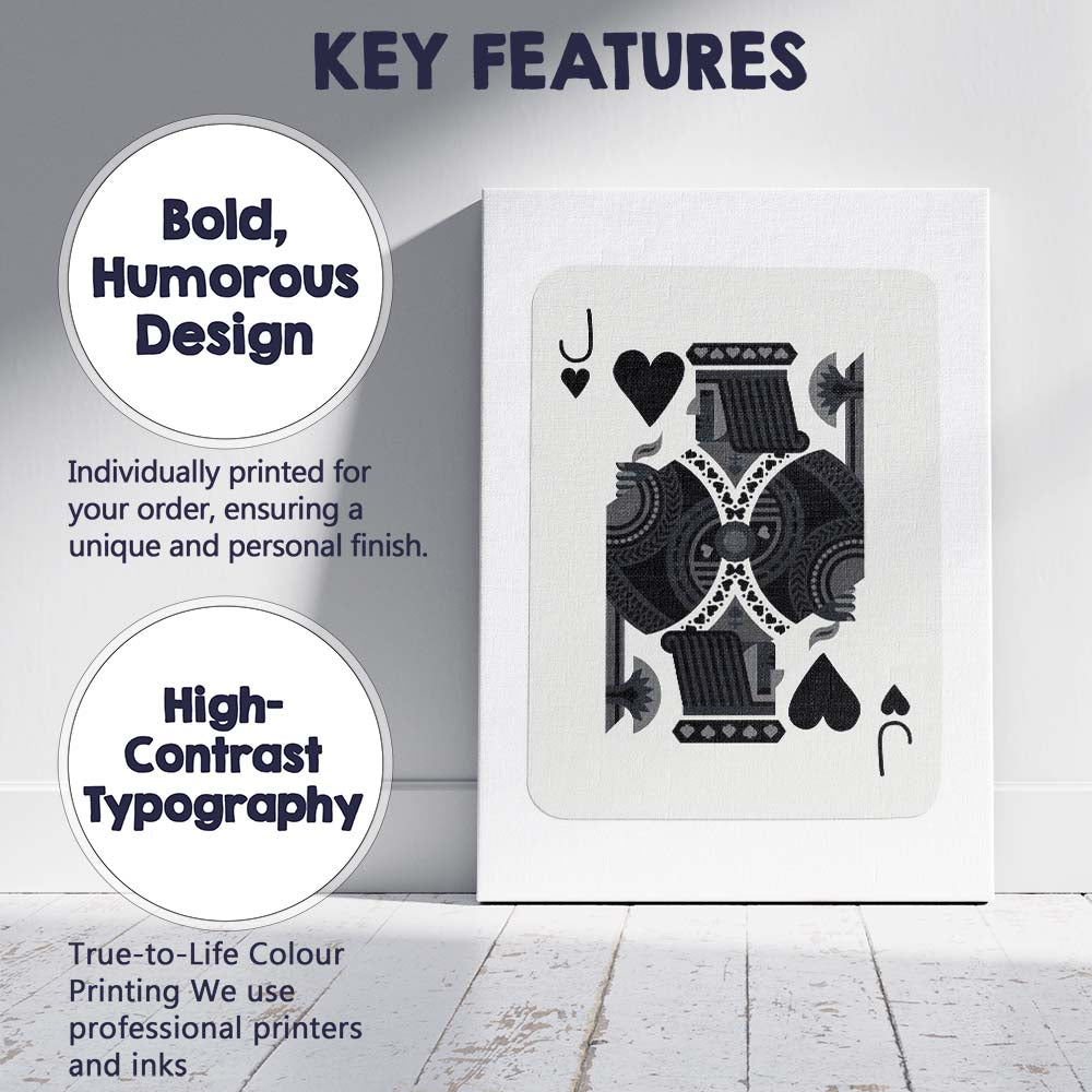 Modern Black Jack of Hearts Playing Card Geometric Illustration Canvas Wall Art Print Decor Picture Ready to Hang