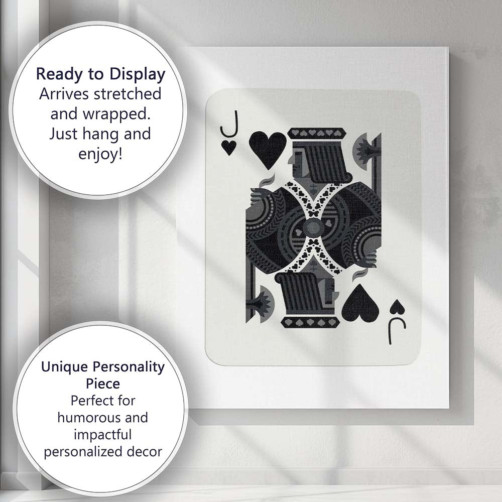 Modern Black Jack of Hearts Playing Card Geometric Illustration Canvas Wall Art Print Decor Picture Ready to Hang