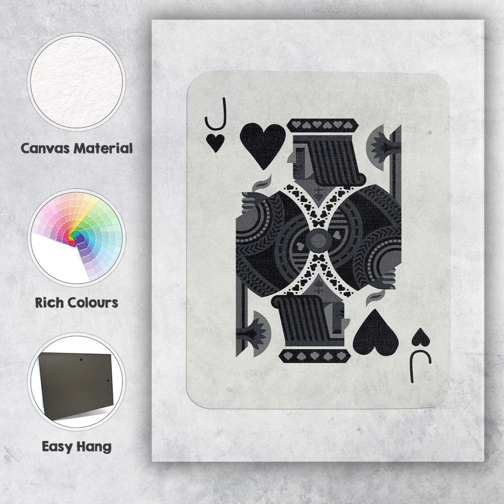 Modern Black Jack of Hearts Playing Card Geometric Illustration Canvas Wall Art Print Decor Picture Ready to Hang