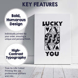 Minimalist Black Lucky You Queen of Hearts Playing Card Typography Canvas Wall Art Print Decor Picture Ready to Hang