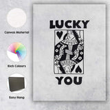 Minimalist Black Lucky You Queen of Hearts Playing Card Typography Canvas Wall Art Print Decor Picture Ready to Hang