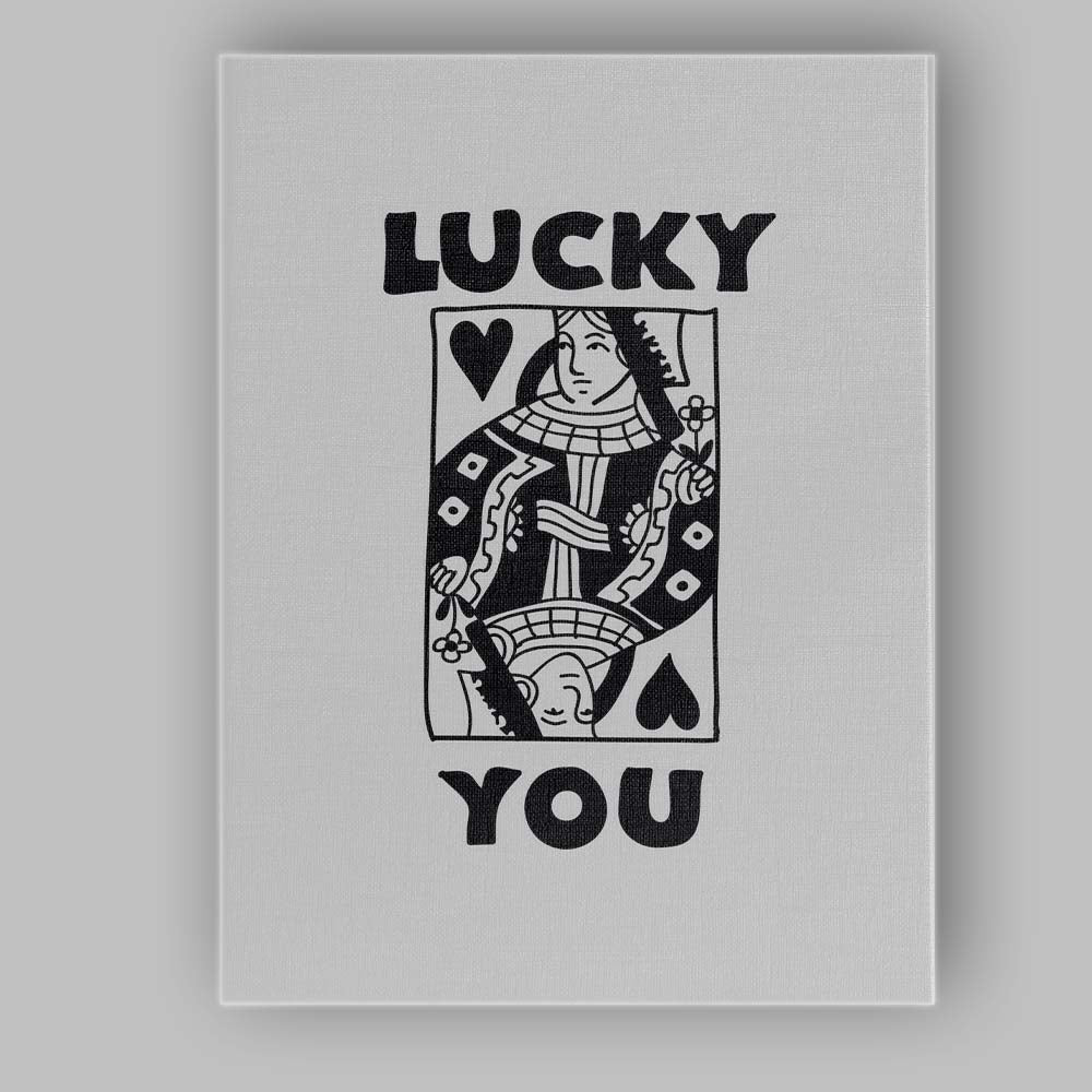 Minimalist Black Lucky You Queen of Hearts Playing Card Typography Canvas Wall Art Print Decor Picture Ready to Hang