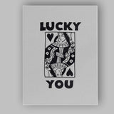 Minimalist Black Lucky You Queen of Hearts Playing Card Typography Canvas Wall Art Print Decor Picture Ready to Hang