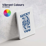 Minimalist Blue Lucky You Queen of Hearts Playing Card Typography Canvas Wall Art Print Decor Picture Ready to Hang