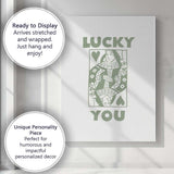 Minimalist Sage Green Lucky You Queen of Hearts Playing Card Typography Canvas Wall Art Print Decor Picture Ready to Hang