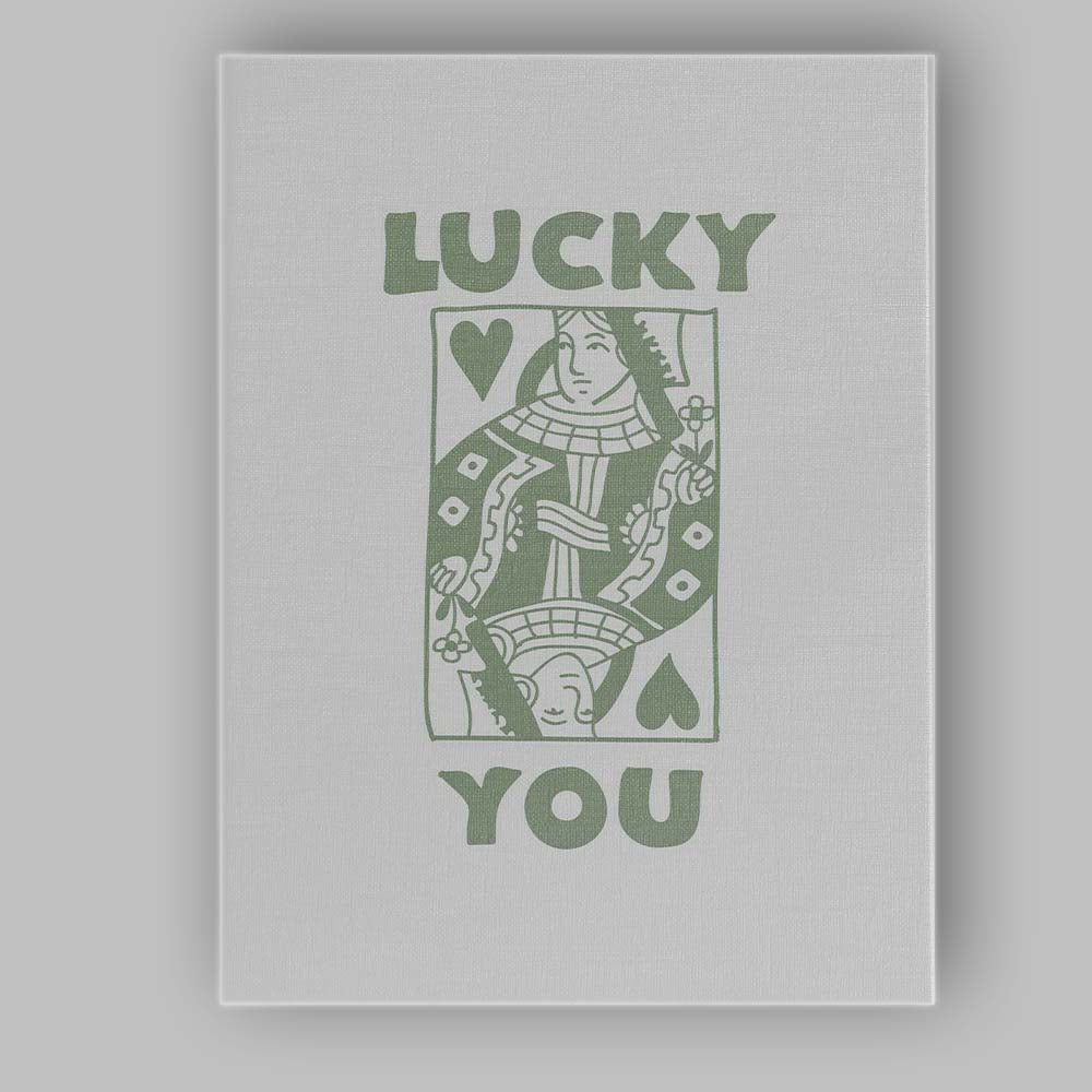 Minimalist Sage Green Lucky You Queen of Hearts Playing Card Typography Canvas Wall Art Print Decor Picture Ready to Hang