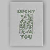 Minimalist Sage Green Lucky You Queen of Hearts Playing Card Typography Canvas Wall Art Print Decor Picture Ready to Hang
