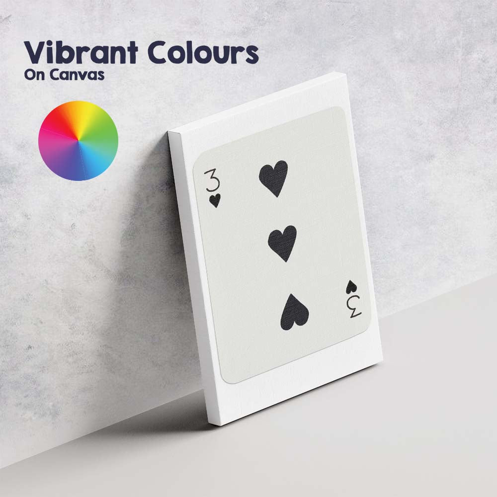 Minimalist Black Three of Hearts Playing Card Modern Classic Design Canvas Wall Art Print Decor Picture Ready to Hang
