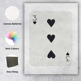 Minimalist Black Three of Hearts Playing Card Modern Classic Design Canvas Wall Art Print Decor Picture Ready to Hang