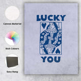 Minimalist Navy Lucky You Queen of Hearts Playing Card Typography Canvas Wall Art Print Decor Picture Ready to Hang