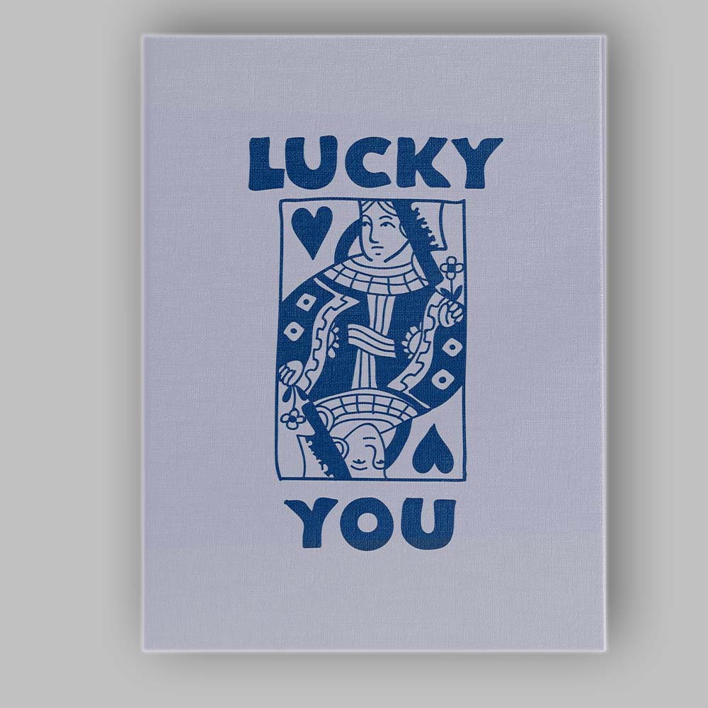 Minimalist Navy Lucky You Queen of Hearts Playing Card Typography Canvas Wall Art Print Decor Picture Ready to Hang