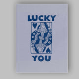 Minimalist Navy Lucky You Queen of Hearts Playing Card Typography Canvas Wall Art Print Decor Picture Ready to Hang