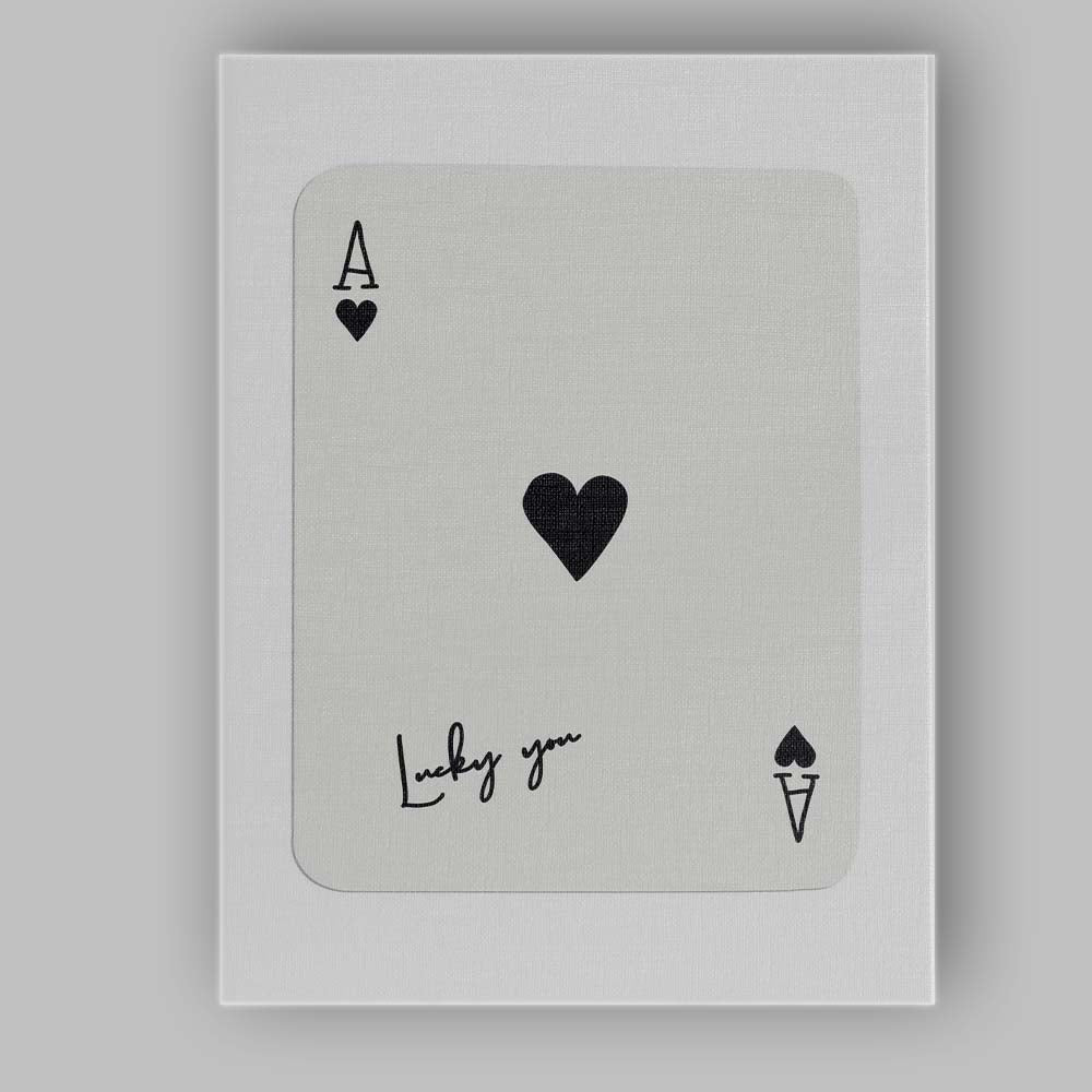 Minimalist Black Ace of Hearts Lucky You Typography Playing Card Canvas Wall Art Print Decor Picture Ready to Hang