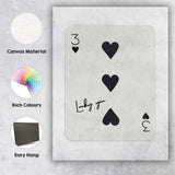 Minimalist Black Three of Hearts Lucky You Typography Playing Card Canvas Wall Art Print Decor Picture Ready to Hang