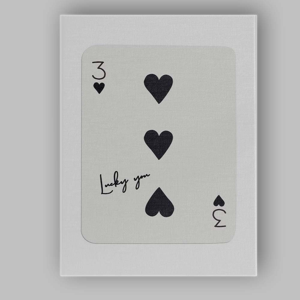 Minimalist Black Three of Hearts Lucky You Typography Playing Card Canvas Wall Art Print Decor Picture Ready to Hang