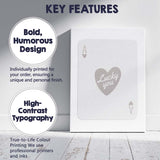 Minimalist Grey Lucky You Heart Typography Ace of Hearts Playing Card Canvas Wall Art Print Decor Picture Ready to Hang