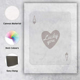 Minimalist Grey Lucky You Heart Typography Ace of Hearts Playing Card Canvas Wall Art Print Decor Picture Ready to Hang