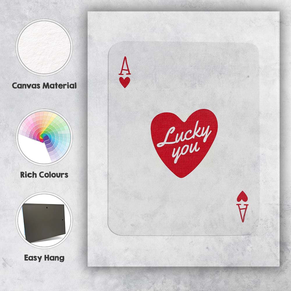 Minimalist Red Ace of Hearts Lucky You Typography Playing Card Canvas Wall Art Print Decor Picture Ready to Hang