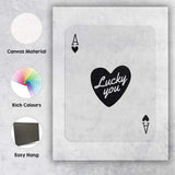 Minimalist Black Ace of Hearts Lucky You Typography Playing Card Canvas Wall Art Print Decor Picture Ready to Hang