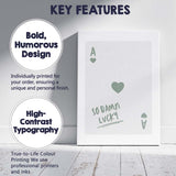 Minimalist Sage Green Ace of Hearts So Damn Lucky Typography Playing Card Canvas Wall Art Print Decor Picture Ready to Hang
