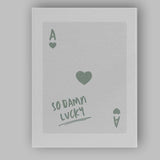 Minimalist Sage Green Ace of Hearts So Damn Lucky Typography Playing Card Canvas Wall Art Print Decor Picture Ready to Hang
