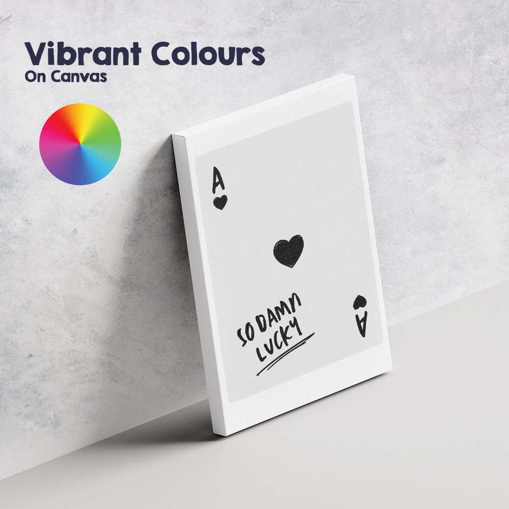 Minimalist Black Ace of Hearts So Damn Lucky Typography Playing Card Canvas Wall Art Print Decor Picture Ready to Hang