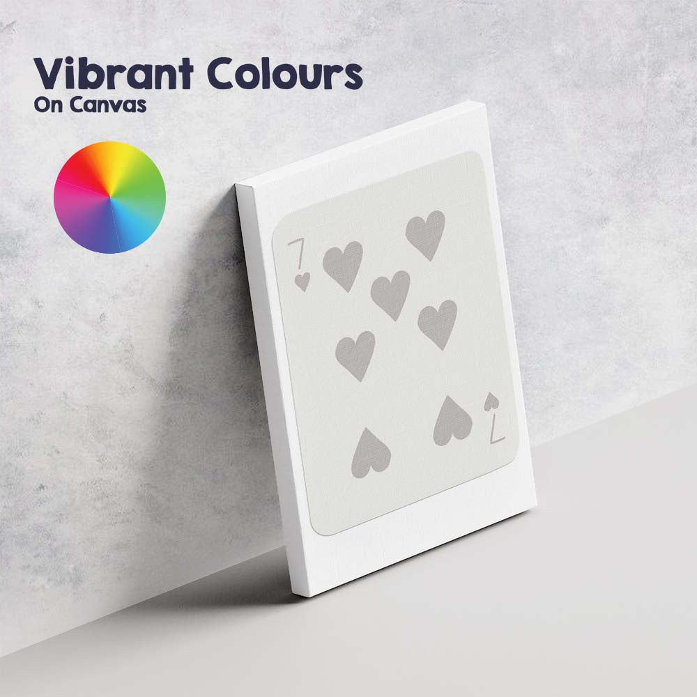 Minimalist Soft Grey Seven of Hearts Playing Card Modern Neutral Design Canvas Wall Art Print Decor Picture Ready to Hang