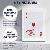 Minimalist Red Ace of Hearts So Damn Lucky Typography Playing Card Canvas Wall Art Print Decor Picture Ready to Hang