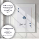 Minimalist Blue Grey Ace of Clubs Lucky You Typography Playing Card Canvas Wall Art Print Decor Picture Ready to Hang