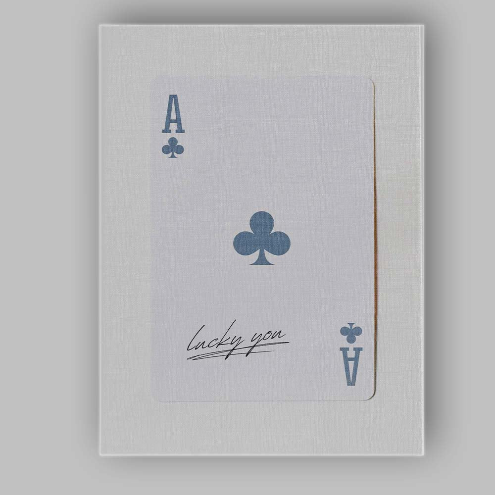 Minimalist Blue Grey Ace of Clubs Lucky You Typography Playing Card Canvas Wall Art Print Decor Picture Ready to Hang
