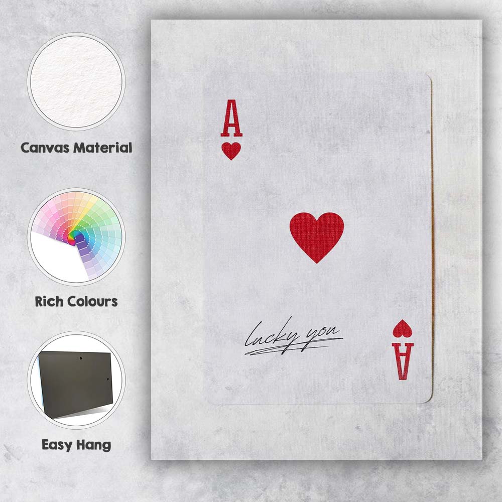 Minimalist Red Ace of Hearts Lucky You Typography Playing Card Canvas Wall Art Print Decor Picture Ready to Hang