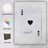 Minimalist Black Ace of Hearts Lucky You Typography Playing Card Canvas Wall Art Print Decor Picture Ready to Hang