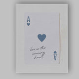 Minimalist Blue Grey Ace of Hearts Love Is The Winning Hand Typography Playing Card Canvas Wall Art Print Decor Picture Ready to Hang