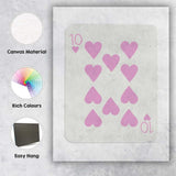 Minimalist Pastel Pink Ten of Hearts Playing Card Canvas Wall Art Print Decor Picture Ready to Hang