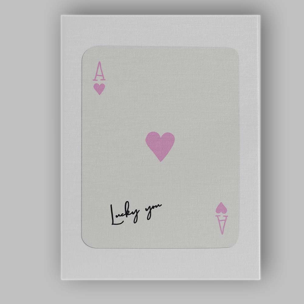 Minimalist Pastel Pink Ace of Hearts Lucky You Typography Playing Card Canvas Wall Art Print Decor Picture Ready to Hang