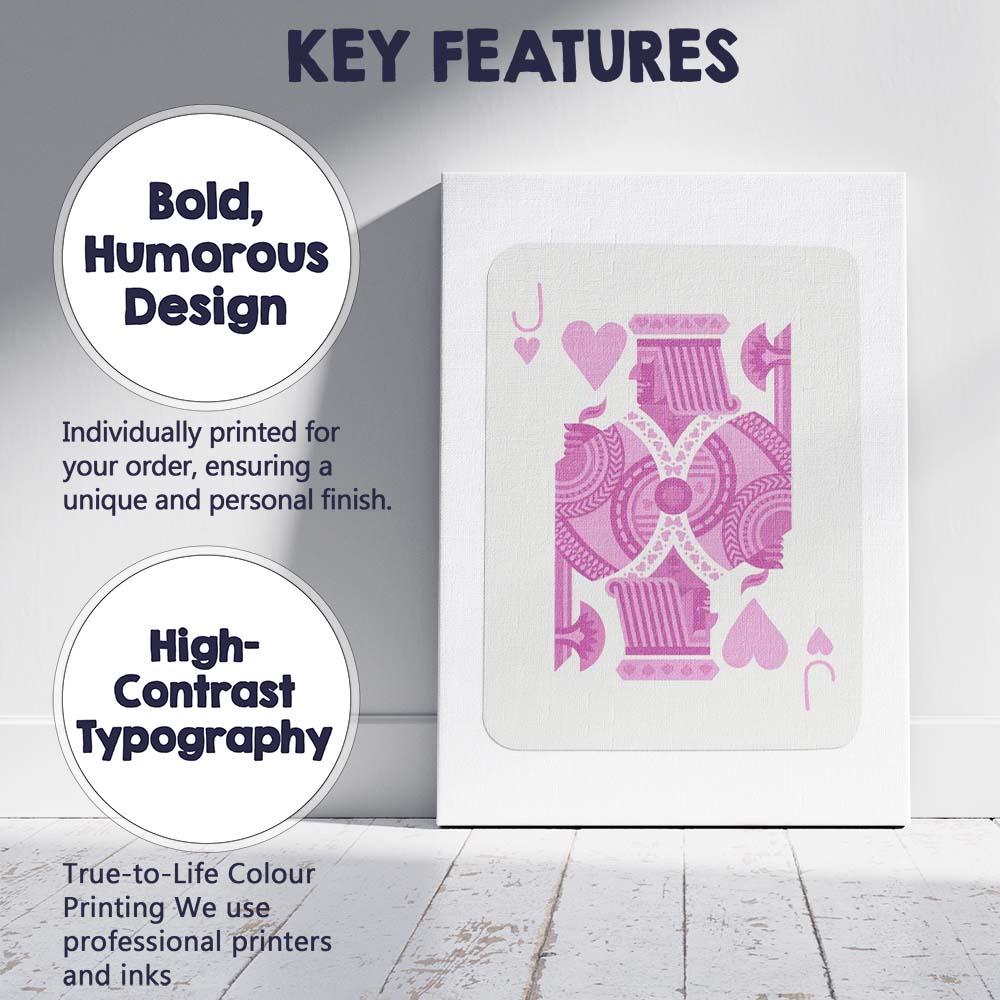 Minimalist Pastel Pink Jack of Hearts Playing Card Illustration Canvas Wall Art Print Decor Picture Ready to Hang