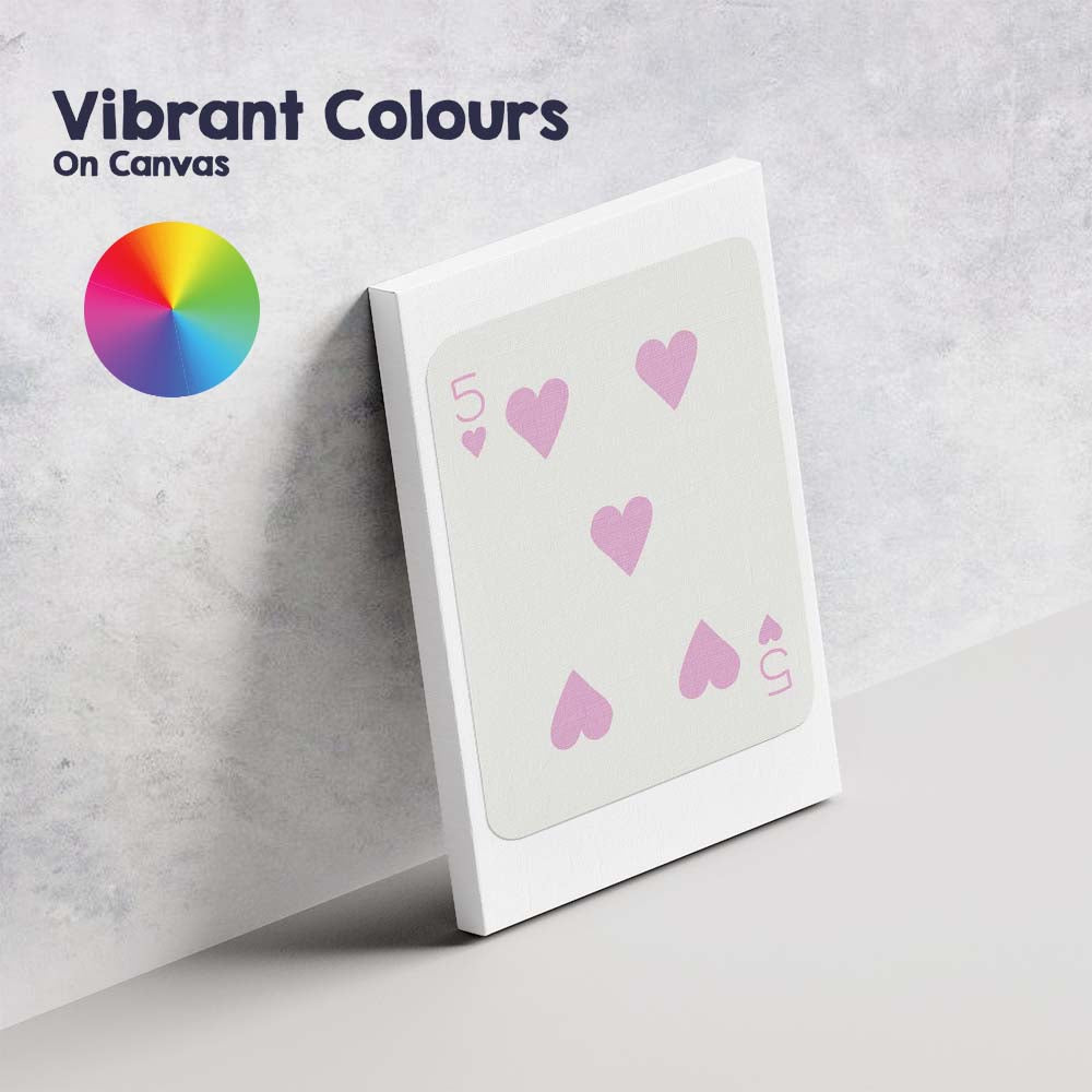 Minimalist Pastel Pink Five of Hearts Playing Card Canvas Wall Art Print Decor Picture Ready to Hang