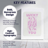 Pastel Pink Lucky You Queen of Hearts Playing Card Typography Canvas Wall Art Print Decor Picture Ready to Hang