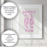Pastel Pink Lucky You Queen of Hearts Playing Card Typography Canvas Wall Art Print Decor Picture Ready to Hang