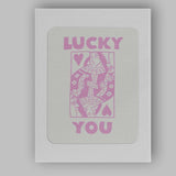 Pastel Pink Lucky You Queen of Hearts Playing Card Typography Canvas Wall Art Print Decor Picture Ready to Hang