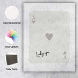 Minimalist Grey Ace of Hearts Lucky You Typography Playing Card Canvas Wall Art Print Decor Picture Ready to Hang