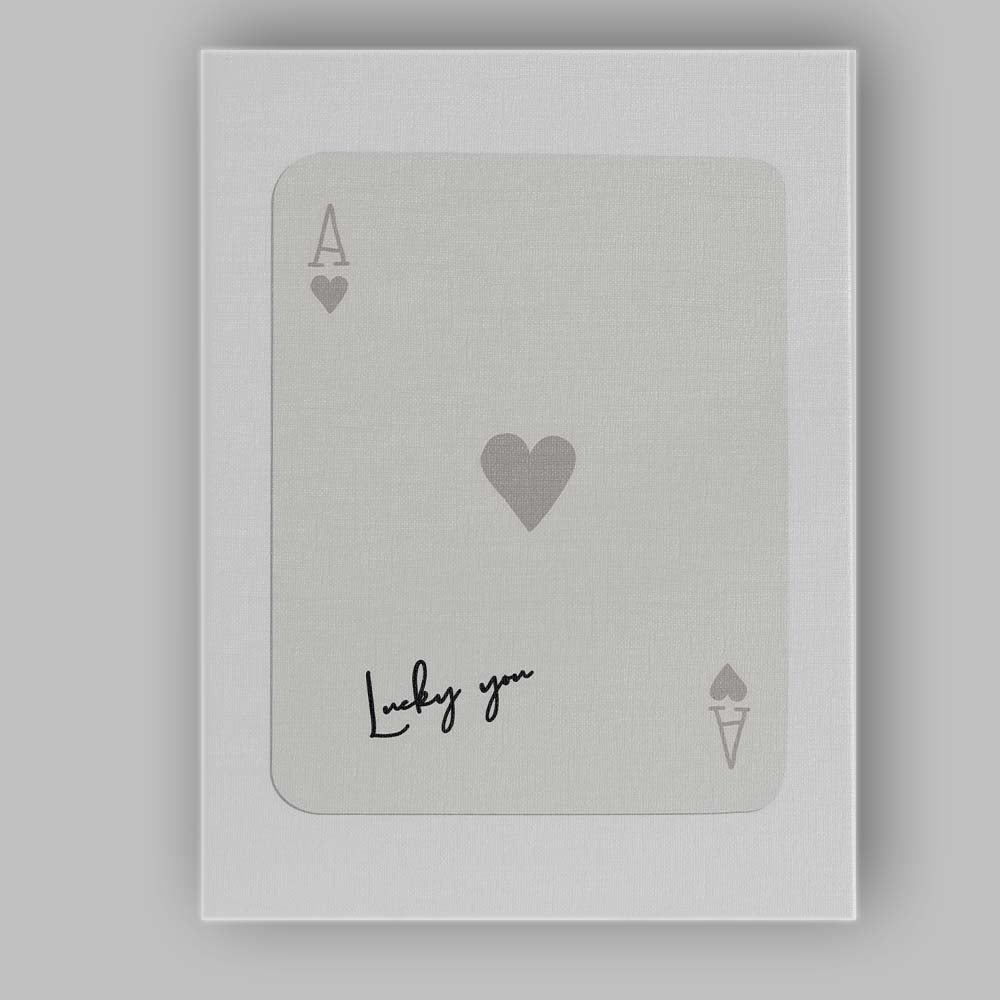 Minimalist Grey Ace of Hearts Lucky You Typography Playing Card Canvas Wall Art Print Decor Picture Ready to Hang