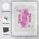 Minimalist Pastel Pink Queen of Hearts Playing Card Illustration Canvas Wall Art Print Decor Picture Ready to Hang